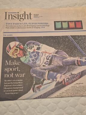 Olympic Ski Racer Newspaper Spread - Blue & White